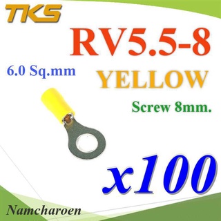 ..หางปลากลม RV5.5-8 แบบมีฉนวน ข้อต่อสายไฟ 6 Sq.mm. รูสกรู 8 mm (สีเหลือง 100 ชิ้น) รุ่น RV550-8-YELLOW NC