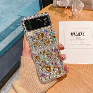 เคสโทรศัพท์มือถือ ประดับเพชรคริสตัล พลอยเทียม หรูหรา สําหรับ Samsung Galaxy Z Flip 5G 4G 3 Flip3