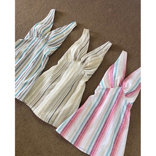 V neck pin stripes linen beach dress