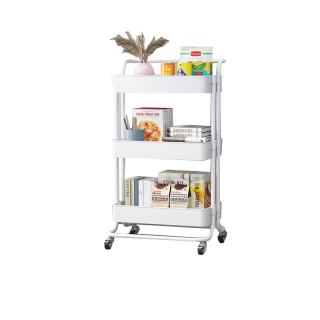 [รุ่นฮิต] ชั้นวางของ3ชั้น พร้อมล้อเลื่อน+ที่จับ รถเข็นอาหาร Rolling Cart Shelf ชั้นวางโครงเหล็ก กันสนิม ++พร้อมส่ง++