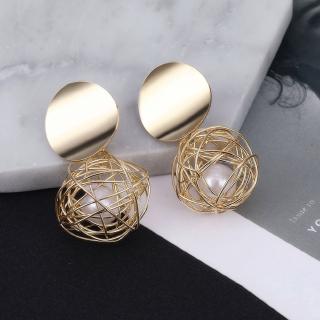 Fashion statement earrings Simple woven ball Geometric earrings For Women Hanging Dangle Earrings Pearl earrings Modern Jewelry