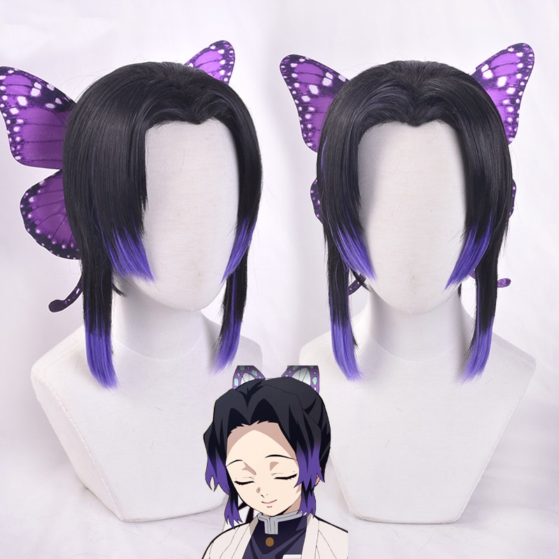 Kochou Shinobu Wig With Butterfly Hairpin Kimetsu No Yaiba Demon Slayer Cosplay fwGa