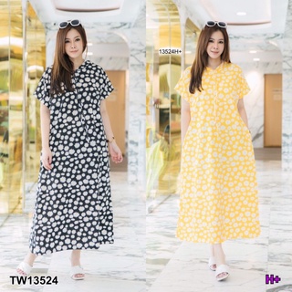 Maxi Dress #สาวอวบ แม็กซี่เดรส แขนสั้น มีฮู้ด ทรงเอ มีกระเป๋าล้วงข้างลำตัว MM13524