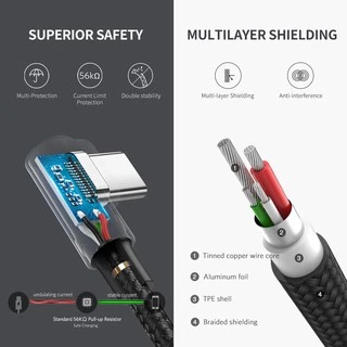 UGREEN รุ่น US284 สายชาร์จ USB C Fast Charge 90 Degree Cable Quick Charge 3.0 สำหรับ Galaxy Note 10