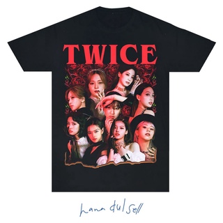 เสื้อยืดผ้าฝ้ายTwice Korean Vintage Bootleg Oversized Unisex Black Shirt KPOP DTG Print Redmen topsmenL XL  XXL 3XL