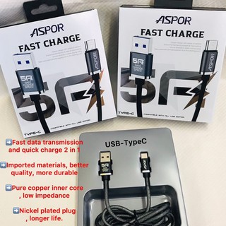 สายชาร์จ ASPOR 5A⚡️for USB-Type C ↪️Fast Charge &amp; Speed Charge Safe 5A