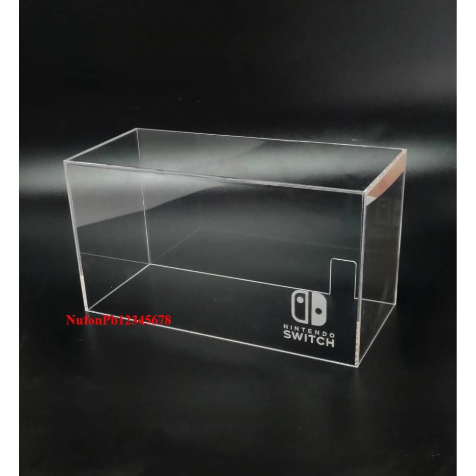 กล่องอะคริลิคใส ครอบเครื่อง NintendoSwitch เจาะรูด้านหลัง งานผลิตในไทย ไม่ใช่พลาสติกฉีด มียิงเลเซอร์โลโก้ด้านหน้า