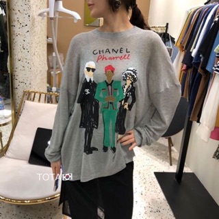 เสื้อแขนยาวสีเทา สกรีนลาย chanel พร้อมส่ง