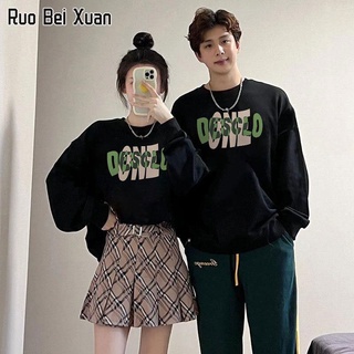 RUIO BEI XUAN เสื้อสเวตเตอร์แขนยาวพิมพ์ลายอเมริกันหลวมขนาดใหญ่ฤดูใบไม้ร่วงและฤดูหนาวคอกลมใหม่