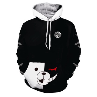 เสื้อแจ็กเก็ตคอสเพลย์อนิเมะ Danganronpa Monokuma มีหมวก สีดํา สีขาว แบบสวมหัว