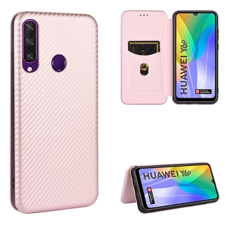 เคสโทรศัพท์หนัง Pu คาร์บอนไฟเบอร์หรูหราสําหรับ Huawei Y6P Med-Lx9 Med-Lx9N