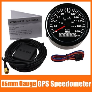 เครื่องวัดความเร็ว GPS 85 มม. กันน้ํา พร้อมไฟแบ็คไลท์สีแดง 9-32V สําหรับรถยนต์ เรือยอร์ช รถจักรยานยนต์ รถบรรทุก เรือยอร์ช 200MPH 300KMH