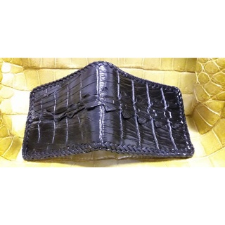 Genuine crocodile bifold wallet black lacing