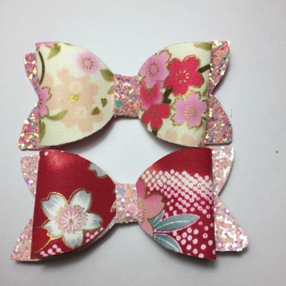 Fabric leather glitter bow /อัน