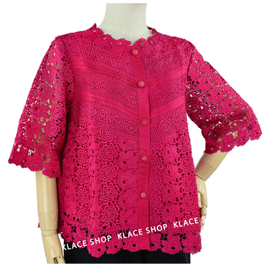 KLACES - เสื้อลูกไม้ไทย ผ้าลินิน กระดุมหน้า ยี่ห้อ In Ka Oil รหัส OKI08 เสื้อลูกไม้