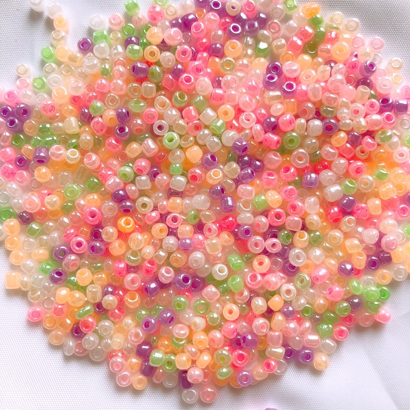 ลูกปัดแก้ว ทรงกลม ขนาด 10 กรัม 2 มม. 3 มม. 4 มม. สีครีม สําหรับทําเครื่องประดับ