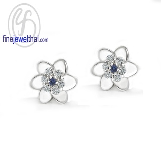 Finejewelthai-ต่างหูไพลิน-ไพลิน-ต่างหูเงินแท้-ต่างหูพลอย-ต่างหูเพชรCZ-Blue-Sapphire-Silver-Earring-Birthstone-E1092bl