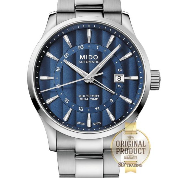 MIDO MULTIFORT GMT (Dual Time) Automatic Mens Watch รุ่น M038.429.11.041.00 - Silver/Blue