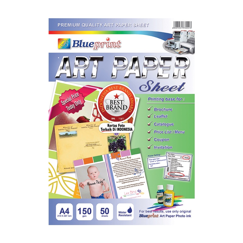 Blueprint AP-A4150 Art Paper Sheet A4 1 แพ็ค มี 50 แผ่น