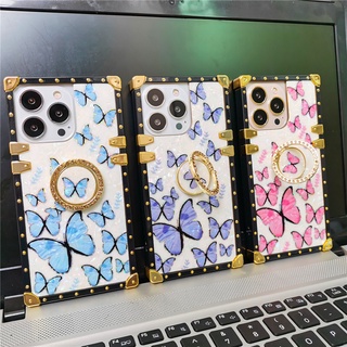 Fashion Woman Square Phone Cover Glitter Butterfly Case for iP 11 12 13 Pro MAX i XR X XS MAX 7 8 6 6s Plus SE 2020 i13 i12 13Pro 12Pro เคสโทรศัพท์ สี่เหลี่ยม กรณี