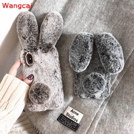 Samsung Galaxy S21 S21+ Plus Note 20 Ultra S20 FE 5G Phone Case Hairy Plush Rabbit Winter Warm Cute Cartoon Casing Case Cover