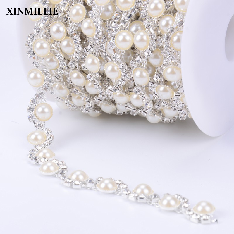 สร้อยคอคริสตัลใสพร้อมRhineStoneและTrimไข่มุก ขนาด50/100ซม. สำหรับชุดแต่งงานและDIYเสื้อผ้า