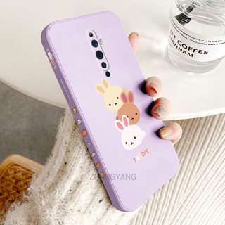 เคสโทรศัพท์มือถือ ซิลิโคน TPU ขอบตรง ลายกระต่ายน่ารัก พร้อมสายคล้อง สําหรับ oppo reno2 f reno 2 reno