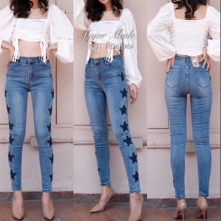 RG6196#สกินนี่ยีนส์ปักดาว มีS-XL