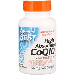 Doctors Best, High Absorption CoQ10 with BioPerine, 100 mg, 60-120 Veggie Caps โคเอนไซม์คิว 10  100มก. 60-120 เม็ด