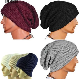 Freshon Men Winter ถักหมวกแบบสบาย ๆ หมวกกันน็อกอบอุ่น Beanie Knitted Crochet Hat