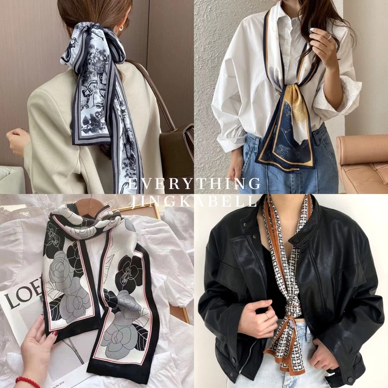 🔥พร้อมส่ง🔥 ผ้าพันคอ【15x145ซม】ผ้าพันคอซาตินสไตล์ Classy