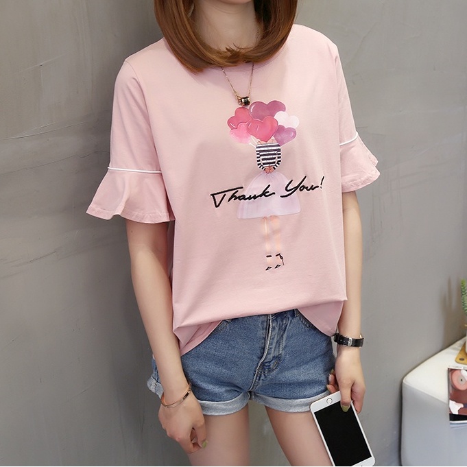 LH.Sunday เสื้อยืดแขนสามส่วนสไตล์เกาหลี ลายน่ารักให้ความฟรุ้งฟริ้ง สายคุณหนูห้ามพลาดน้าาา