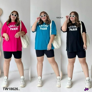 18626 set #bigsize 2 ชิ้น เซทเสื้อยืดแขนสั้น สกรีนลาย + กางเกงเลคกิ้ง a set of screen printed t-shirts + leggings