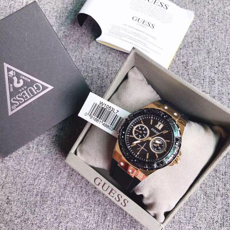 Original Guess W1053L7 W1049G5 Gold-Dial Black-Silicon Women's Watch