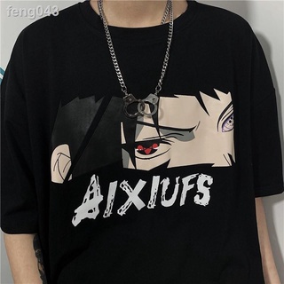 ◐♙แฟชั่น Naruto พิมพ์แขนสั้นเสื้อยืดผู้ชายขายร้อน t เสื้อ Unisex Vintage Graphic หลวมสไตล์เกาหลีสีดำสีขาว S-XXXL top tee