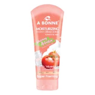 A BONNE MOISTURIZING SHOWER CREAM SCRUB TOMATO&amp;MILK เอบอนเน่ สครับ เกลือขัดผิว สูตรมะเขือเทศผสมนม 350 g. (1 หลอดX