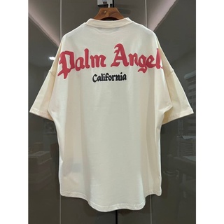 PALM ANGELS CALIFORNIA LOGO OVERSIZED TEE เสื้อยืดคอกลมแขนสั้น แบรนด์ปาล์มแองเจิล ผ้าคอตตอนสี ivory สกรีนตัวหนังสือโลโก้