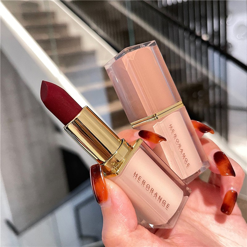 Herorange เครื่องสําอางลิปสติกเนื้อแมทกํามะหยี่กันน้ําให้ความชุ่มชื้น No.204