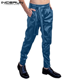 INCERUN Men 2Colors Casual Fashion Tie Belt Elastic Waist Leather Long Pants