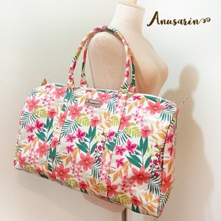 Anusarin กระเป๋าถือเดินทางใบโต SOJOURN02 ผ้า canvas ลาย Floral เคลือบ pvc กันน้ำ