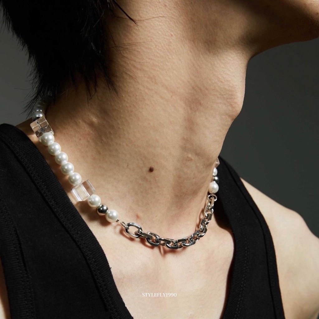 【 พร้อมส่ง 】Cubic & Pearl Necklace สร้อยโซ่ไข่มุกลูกปัด