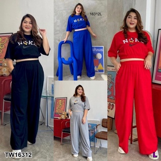 TwinsShopVip💗พร้อมส่ง TW16312 Set #Bigsize 2 ชิ้น เสื้อครอปแขนสั้นจั้มเอว + กางเกงขายาว