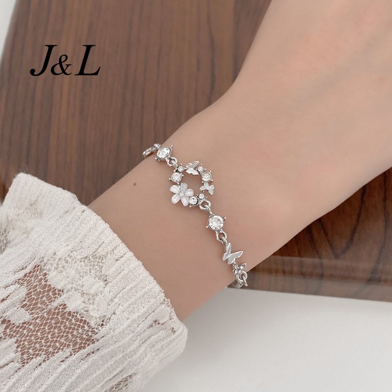 เครื่องประดับ สร้อยข้อมือ โลหะผสม ประดับเพทาย พลอยเทียม รูปผีเสื้อ และดอกไม้ แฟชั่นสําหรับผู้หญิง