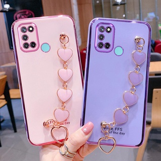 เคสโทรศัพท์ สําหรับ Realme C17 7i C55 C35 C33 C30S C30 5 5i 6i 6 7 8 9 10 Pro Plus XT Narzo 50A Prime มือถือนิ่ม กันกระแทก ปิดด้านหลัง ลายหัวใจ พร้อมสายคล้องมือ