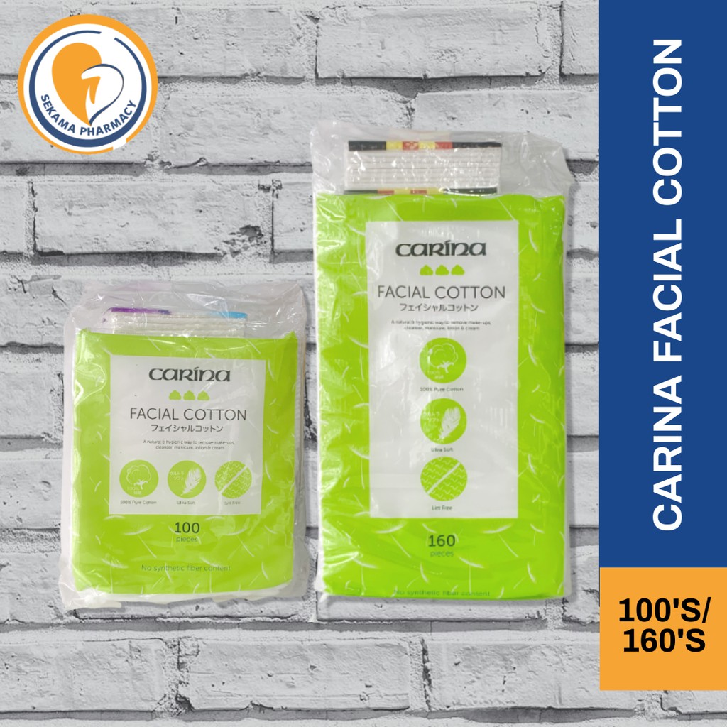 CARINA FACIAL COTTON W/FREE TISSUE 160S/ 100S x 2/PCK