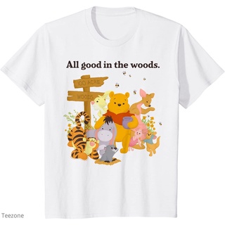 เสื้อยืดคอกลม แขนสั้น ผ้าฝ้าย พิมพ์ลาย Winnie The Pooh Group Shot All Good In The Woods แฟชั่นฤดูร้อน สําหรับผู้ชาย