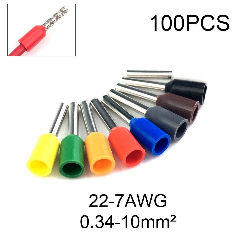 100 ชิ้นไฟฟ้าลวด Conector Crimp Connectors ลวด Ferrule Terminal Connector สาย Terminals End Crimps ฉนวน Assortment