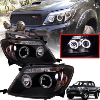 ไฟหน้า ไฟตา โปรเจคเตอร์ PROJECTOR รุ่น รุ่น โตโยต้า วีโก้ TOYOTA HILUX VIGO ปี 2004 - 2011 โคมดำ ฝาใส ซ้าย + ขวา 1 คู่