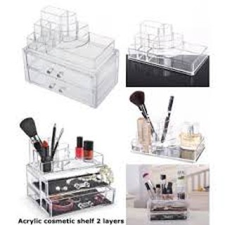 Acrylic cosmetic shelf 2 layers อะคริลิค เก็บอุปกรณ์เครื่องประดับ ลิปติก แป้ง เครื่องสำอางค์ แบบ 2 ลิ้นชัก