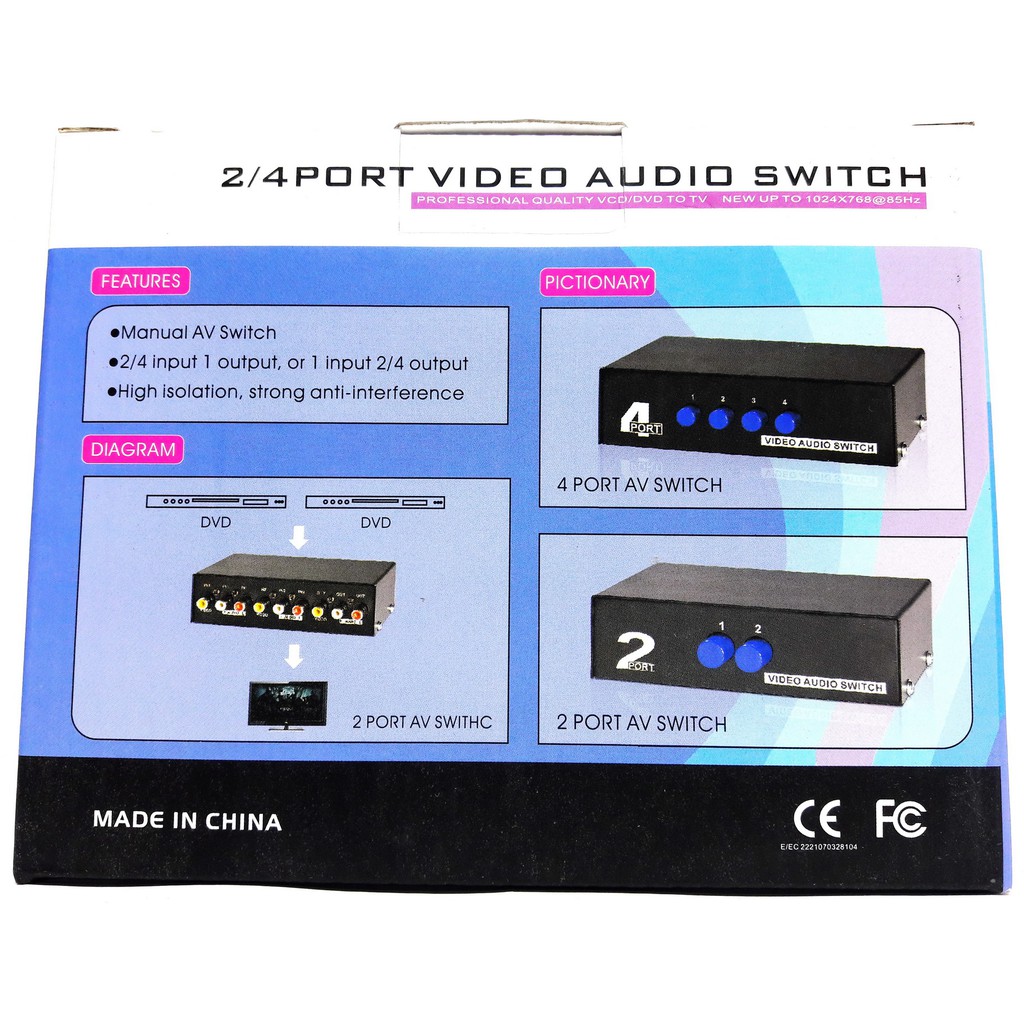 MTVikI 2 Ports AV Switcher Manual RCA Video Audio Switch for DVD HDTV STB VCD (Black) - intl